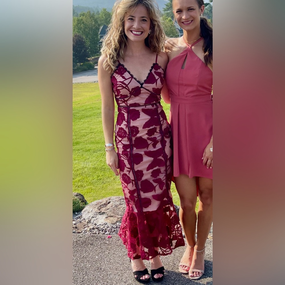 Lulu's Burgundy Floral Lace Midi Dress